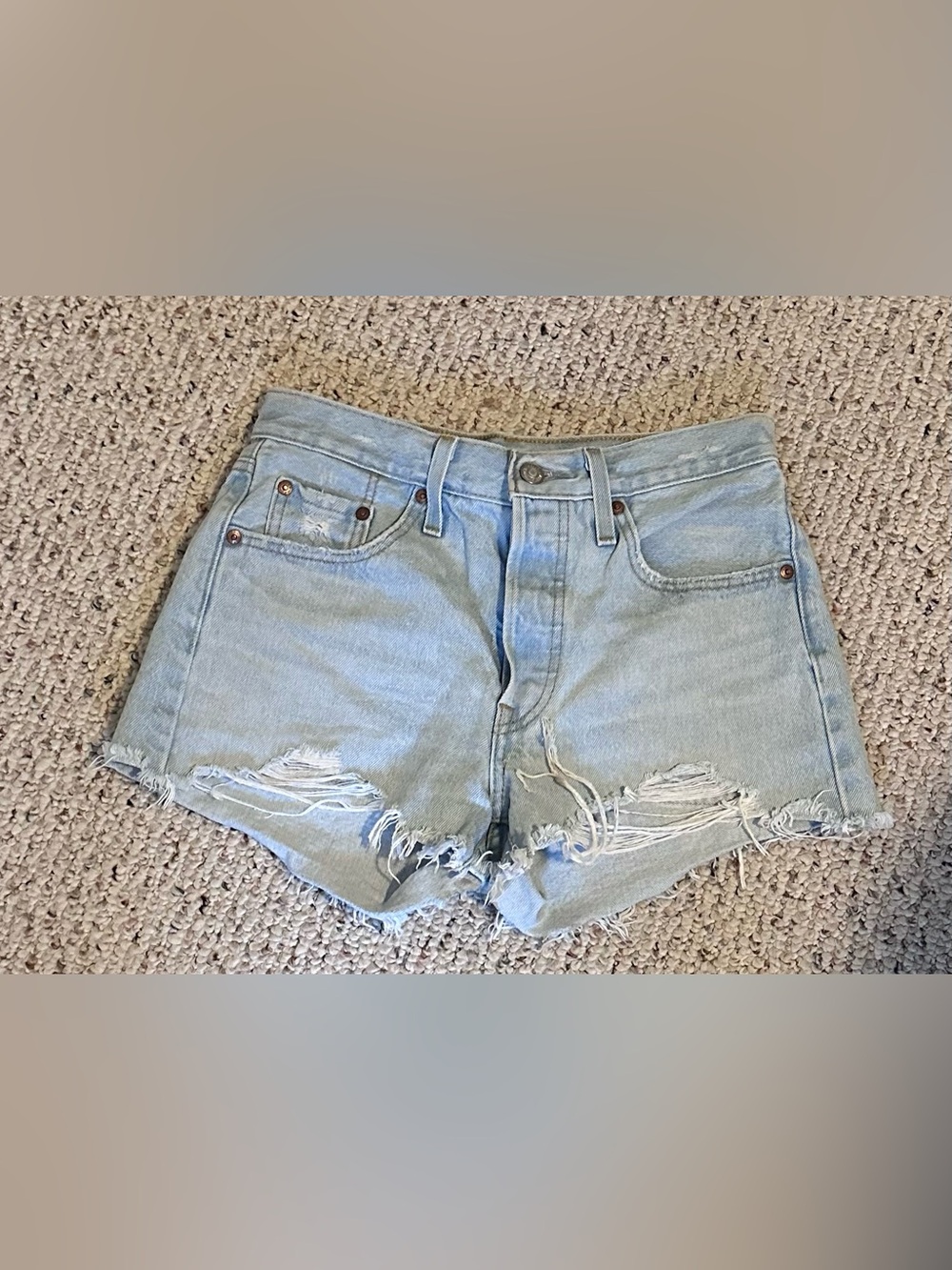 Levi's 501 Distressed Cut Off Light Wash High-Rise Denim Shorts 25